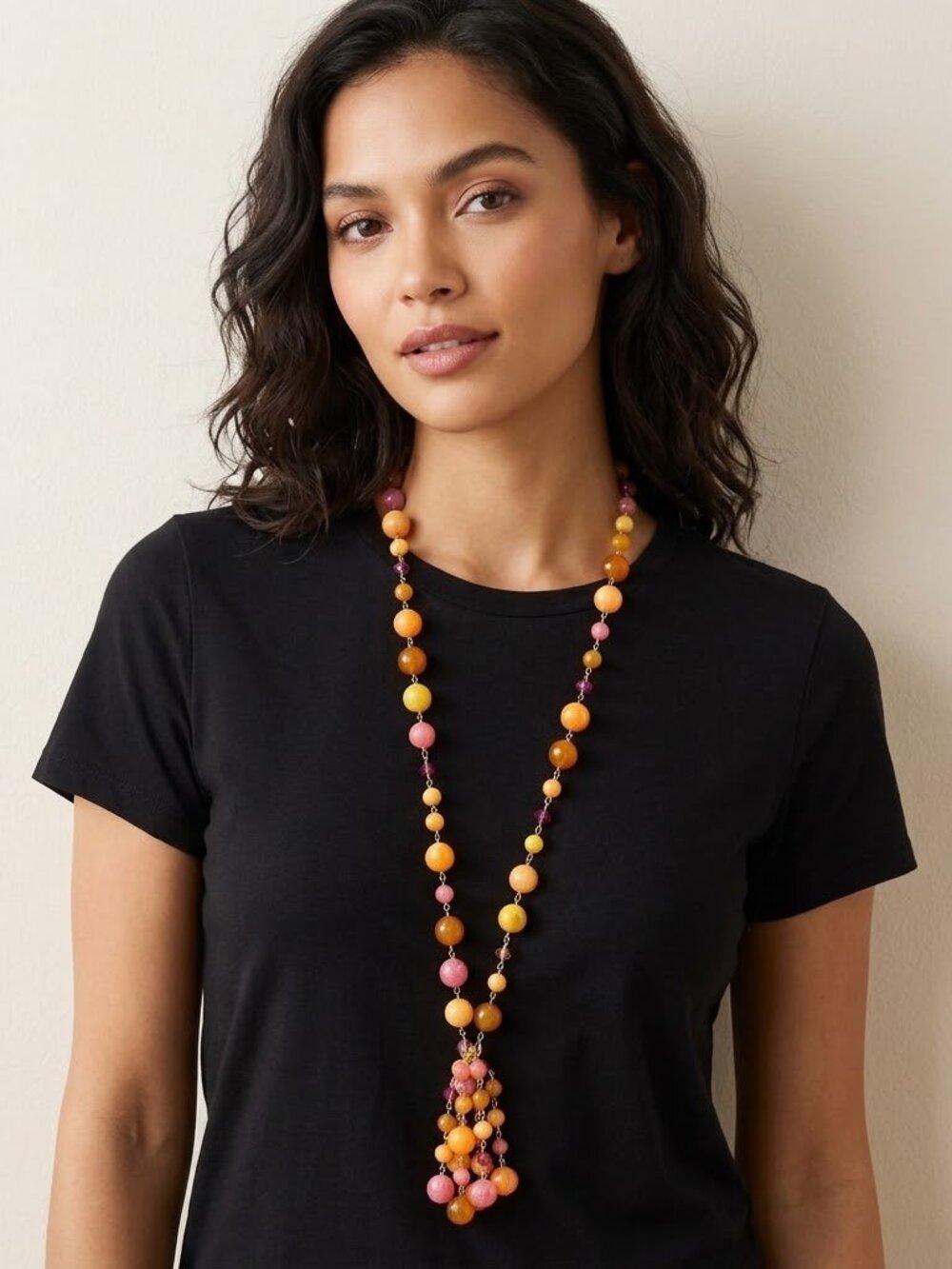 Glass beaded vintage tassel necklace